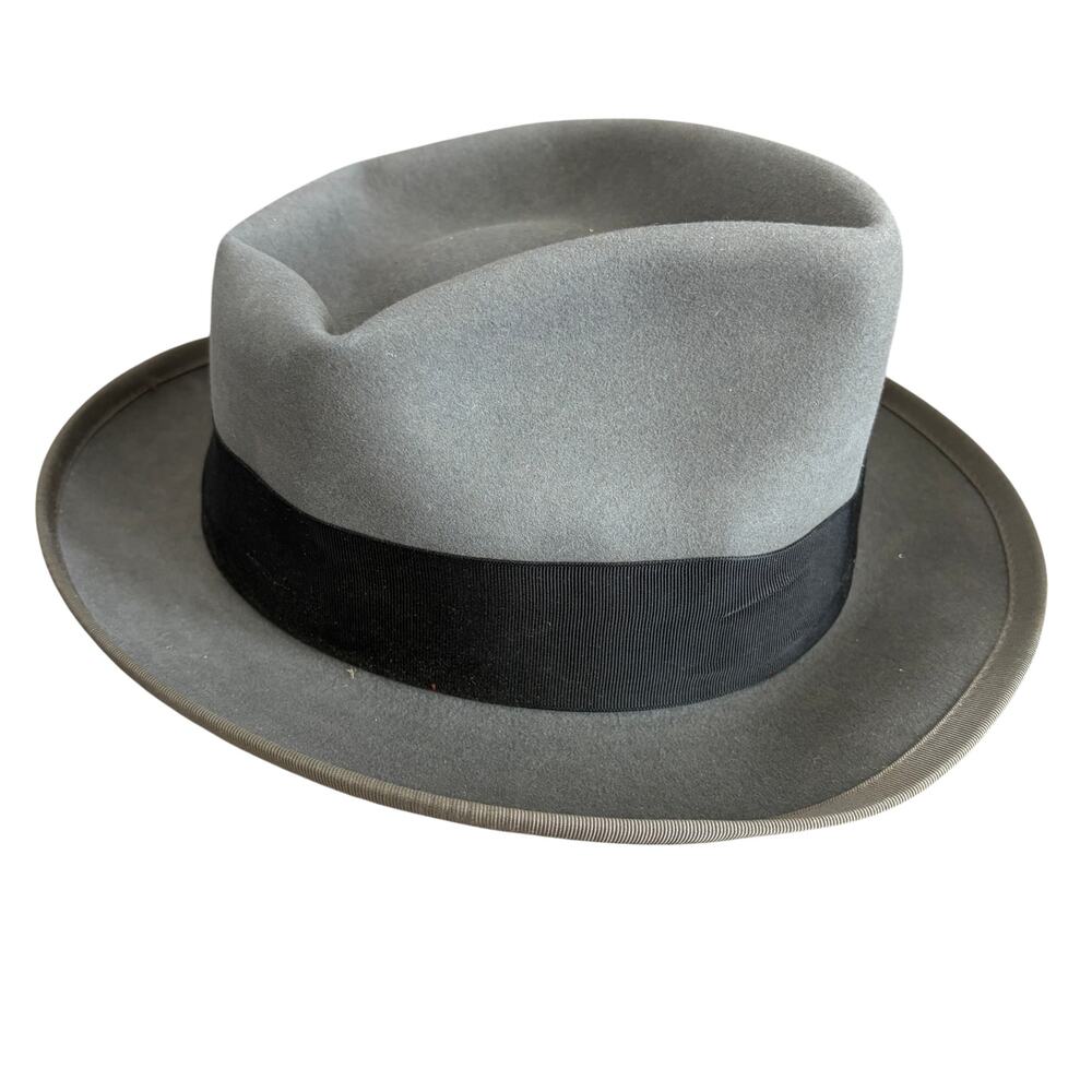 Vintage 1950s Mallory Fedora Hat Gray and Black Size 7